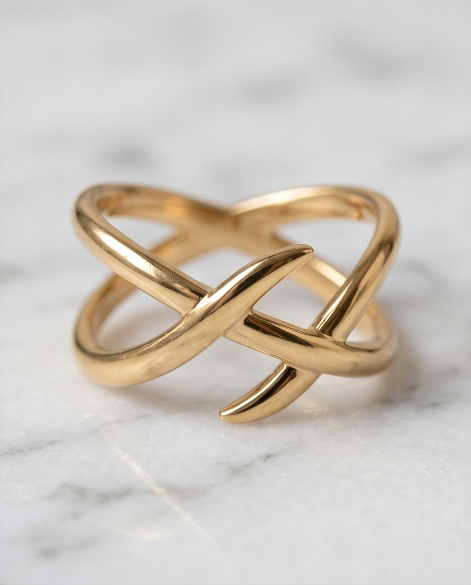 Gold-Plated Stainless Steel Crisscross Ring – Modern Design