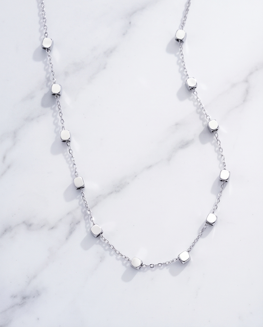 Silver Stainless Steel Cube Necklace ✨🩶