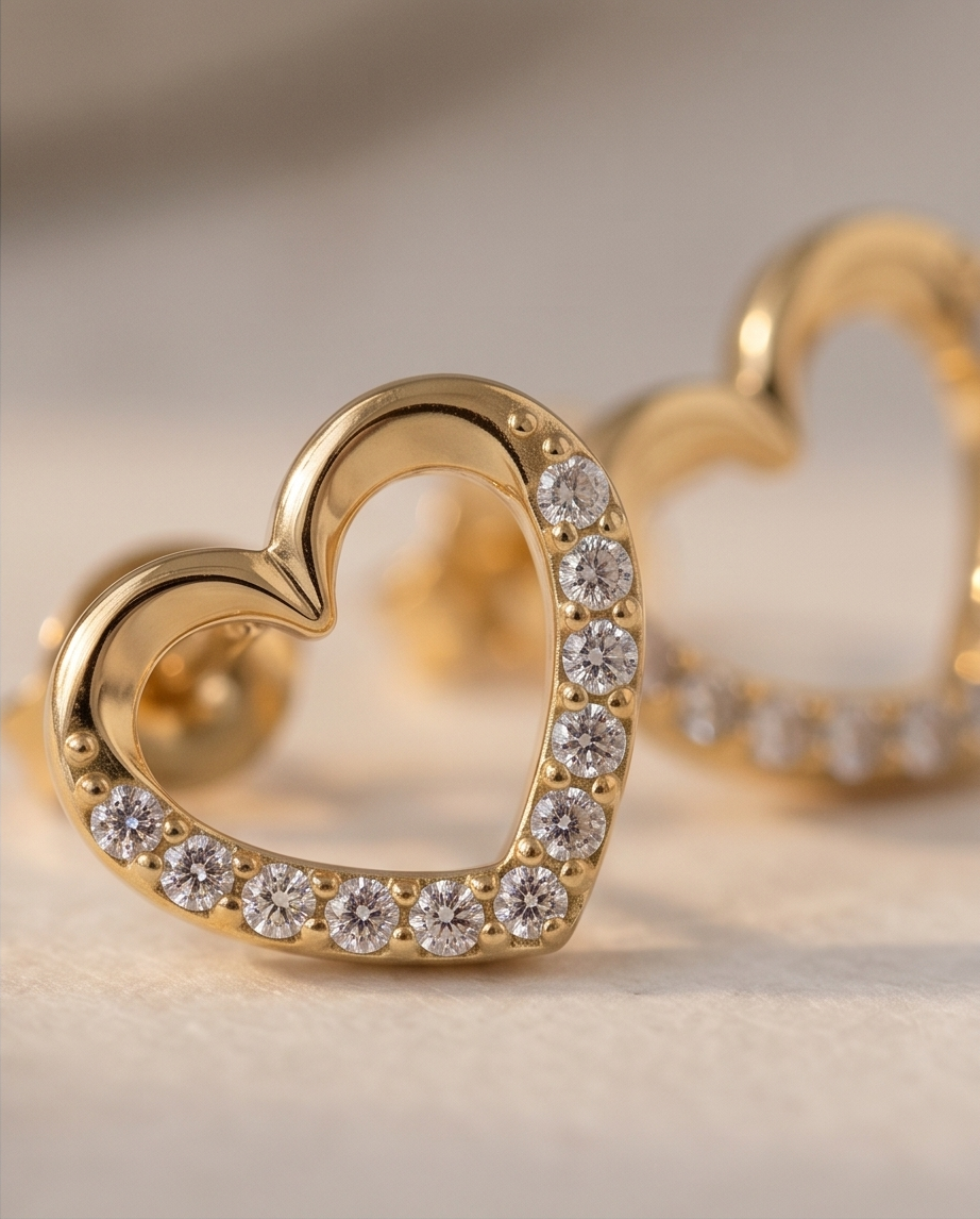 Lovett Two Locked Heart Earrings - Gold and Crystal