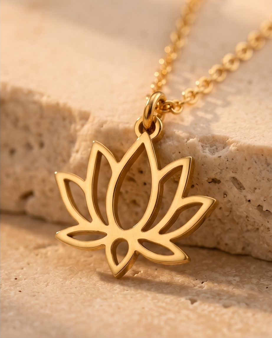 Parure lotus en acier inoxydable (collier, bracelet, boucles) – Doré ou argenté