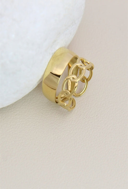 Bague anneau maillon de chaîne ajustable doré