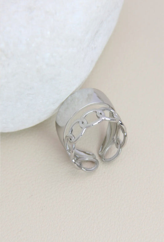 Bague anneau maillon de chaîne ajustable: argenté