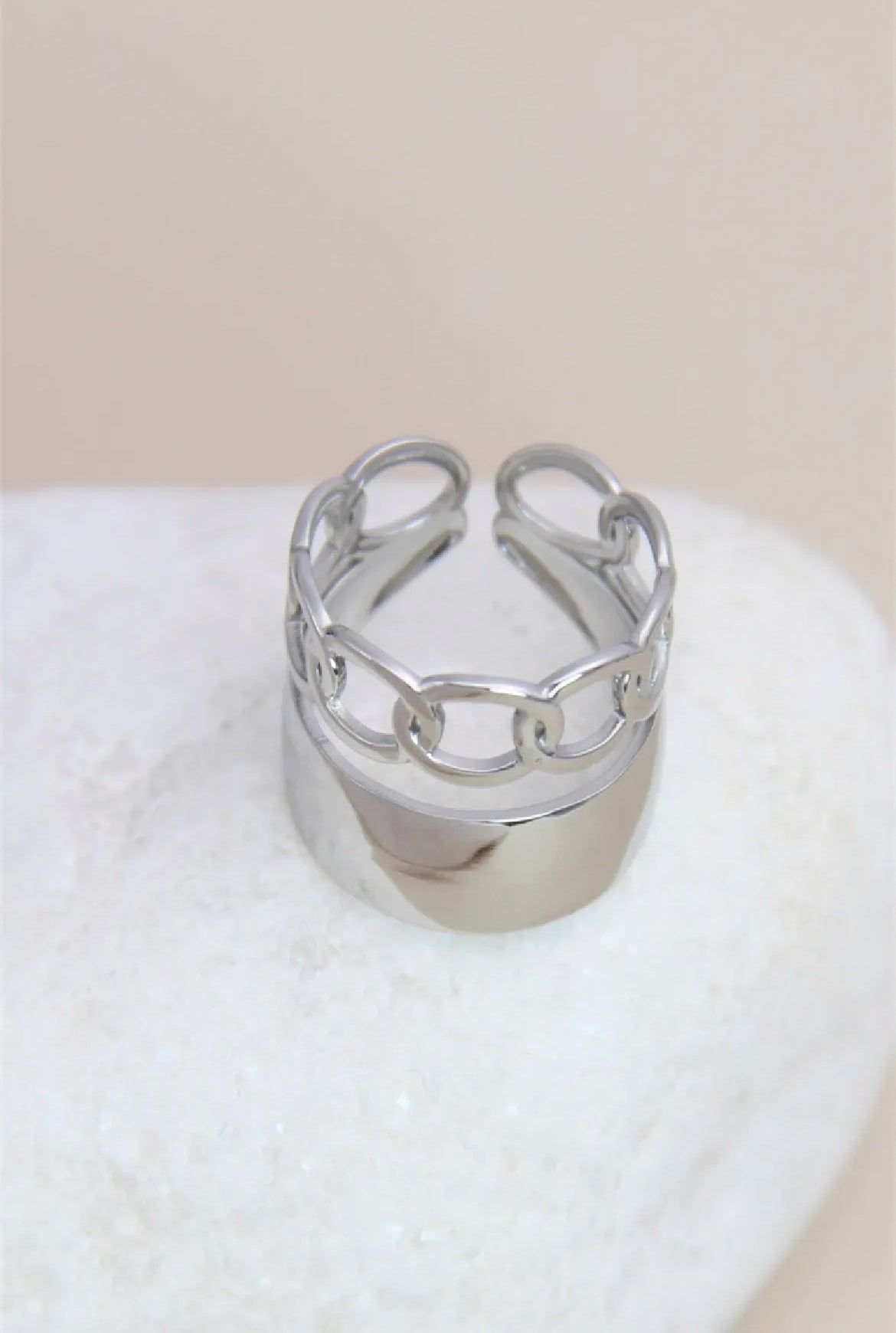 Bague anneau maillon de chaîne ajustable: argenté