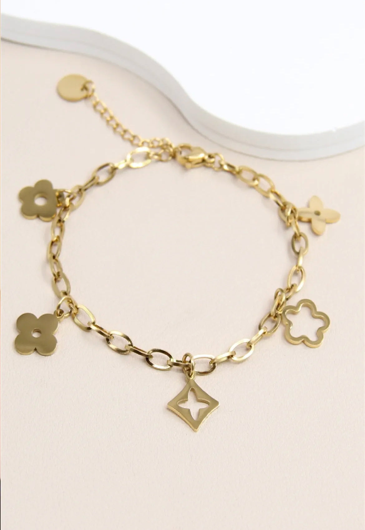 Bracelet Charms Fleur et Trèfle en Acier Inoxydable - Élégance et Chance