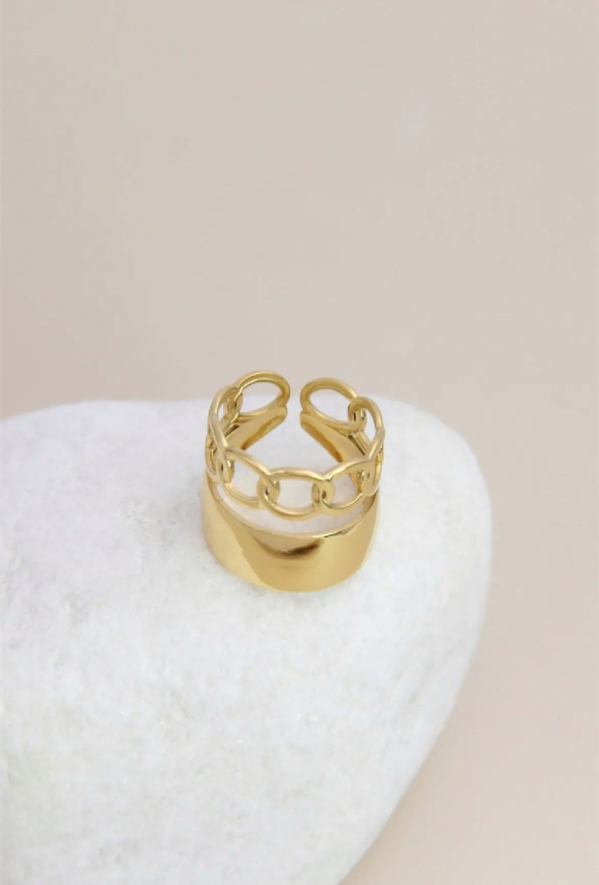 Bague anneau maillon de chaîne ajustable doré