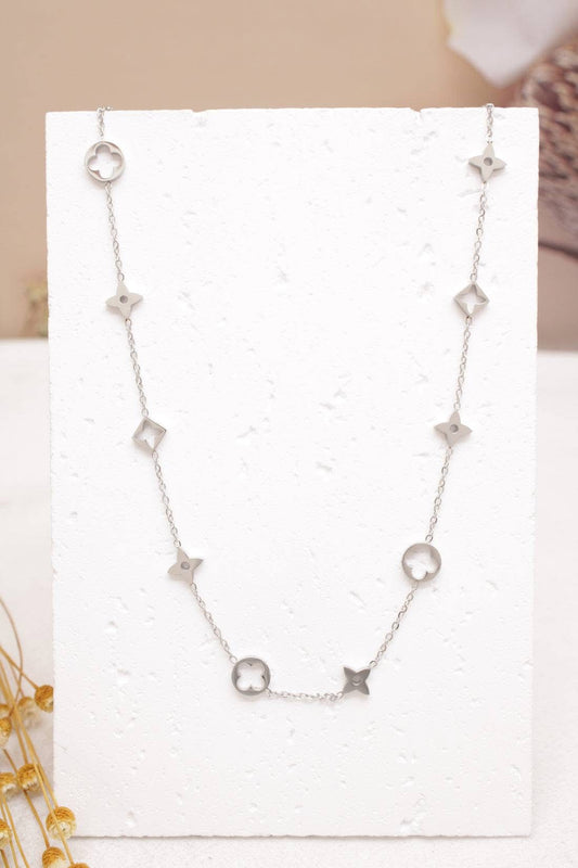 Collier chaîne fine étoile et fleur: argenté