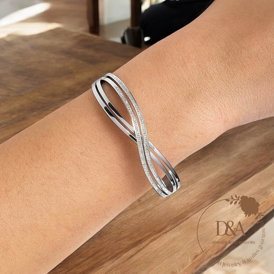 Bracelet Infini rigide avec strass - Argenté