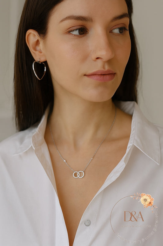 Collier Lulu double cercle et avec strass: argenté