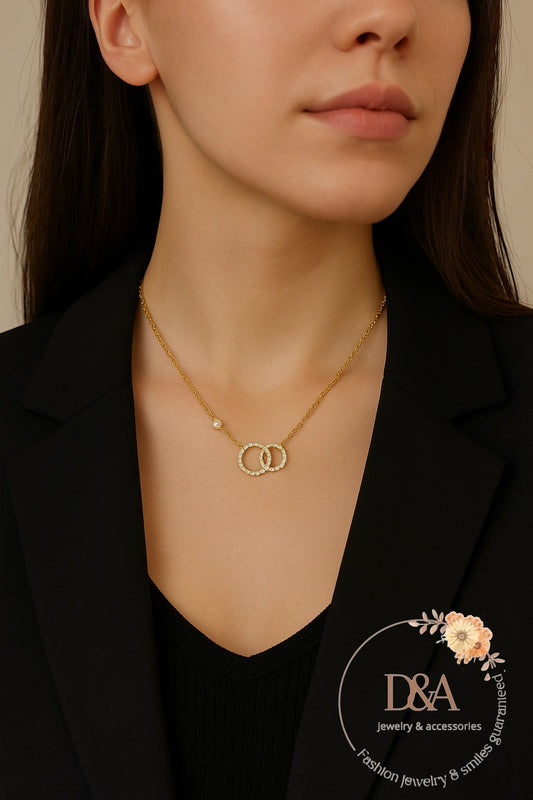 Collier Lulu double cercle et avec strass: doré
