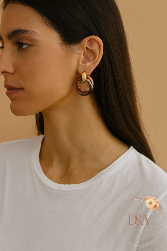Boucles d’oreilles Viviane à double cercle émaillée - Café