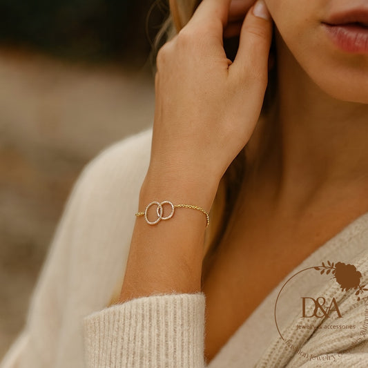 Bracelet Lulu double cercle en strass : doré