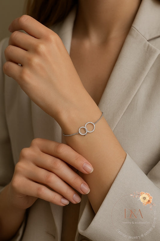 Bracelet Lulu double cercle en strass : Argenté