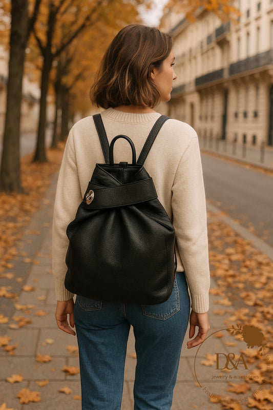 Eliza leren rugzak: zwart