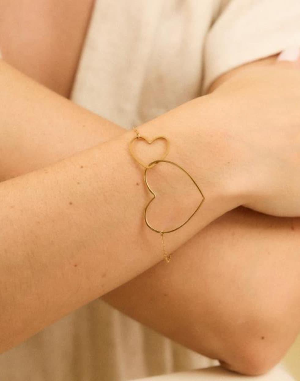 Bracelet double coeur: Doré