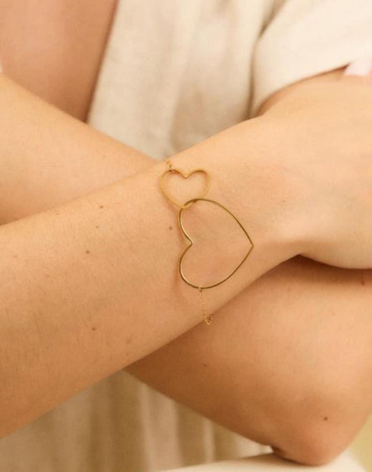 Bracelet double coeur: Doré
