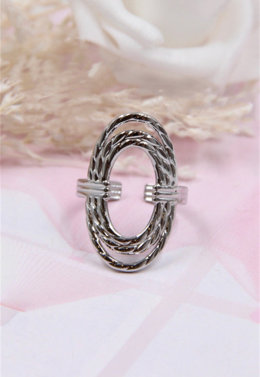 Bague ajustable ovale tressée argenté