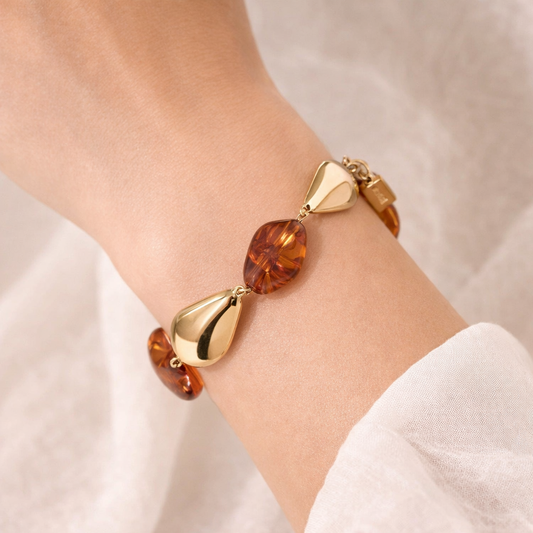 Armband - Jade: Amber / Goud