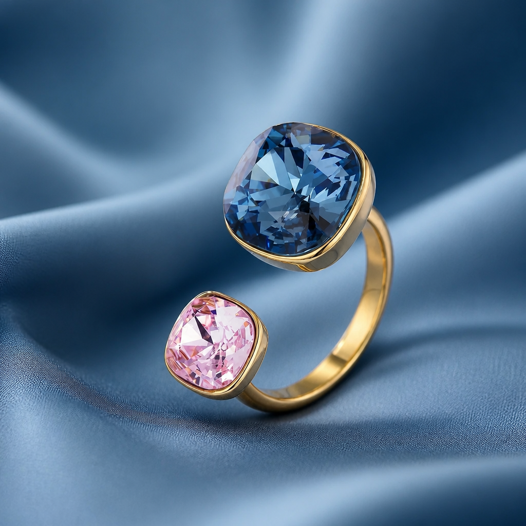 Bague Elina Élégance à double pierre en acier inoxydable