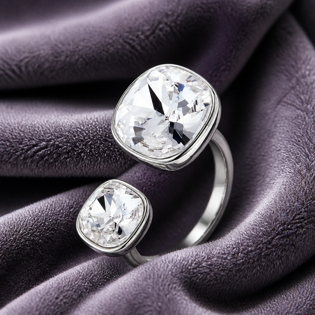 Bague Elina Élégance à double pierre en acier inoxydable