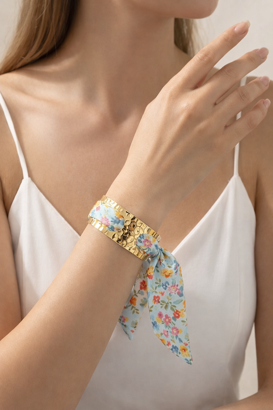 Bracelets jonc: Bleu fleur / doré