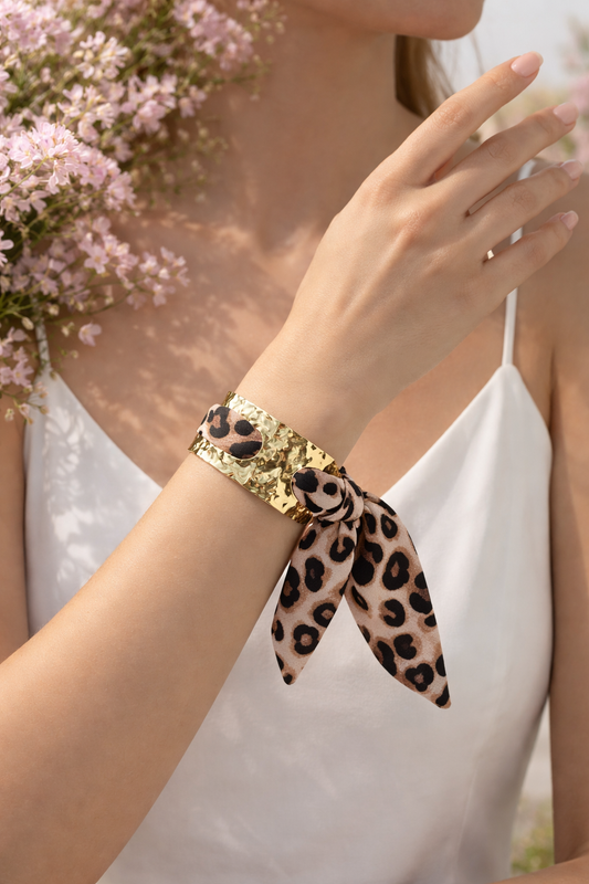 Bracelets jonc avec foulard: léopard/ doré