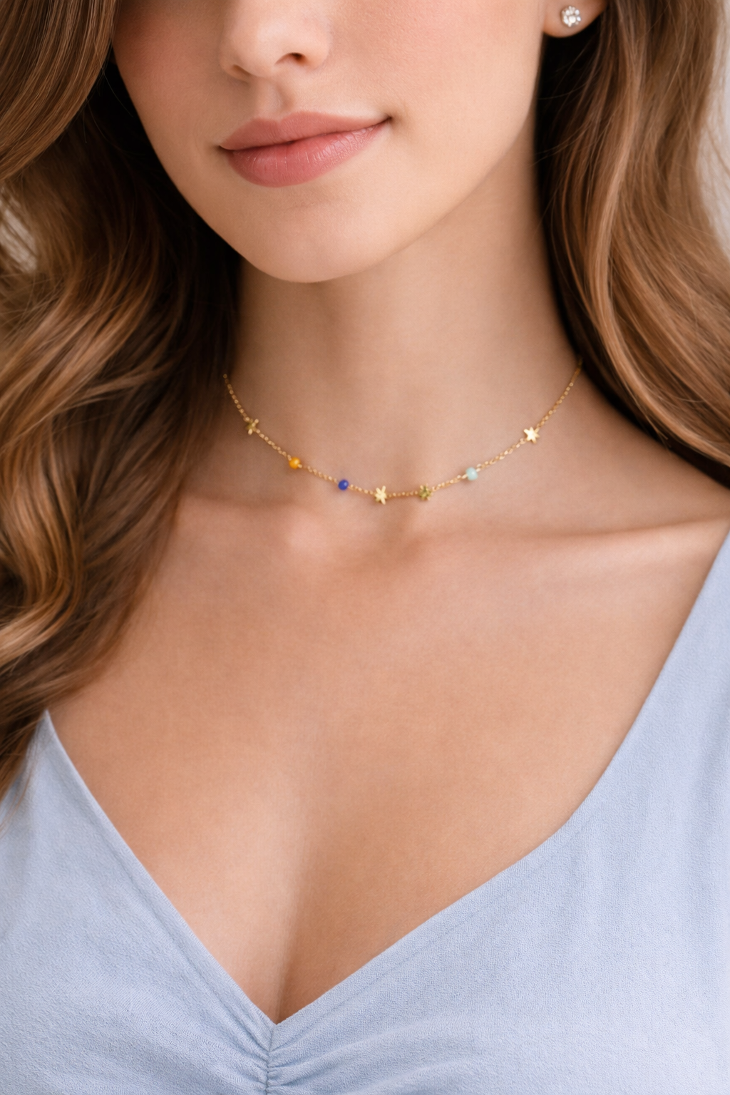 Collier étoile & perles multicolores – Good vibes only