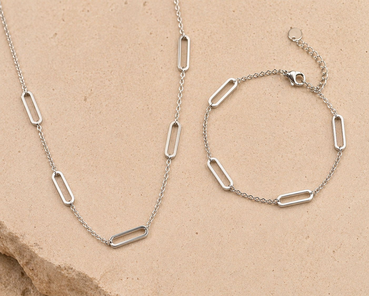 Moderne schakelset van roestvrij staal (ketting & armband) – Goud- of zilverkleurig
