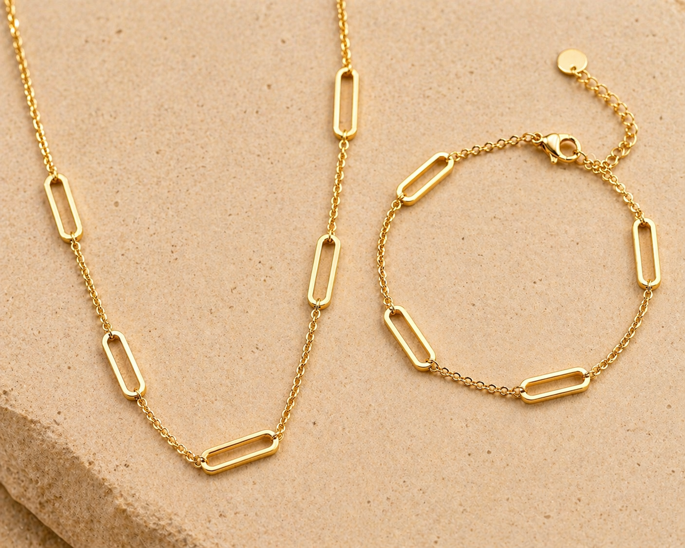 Moderne schakelset van roestvrij staal (ketting & armband) – Goud- of zilverkleurig