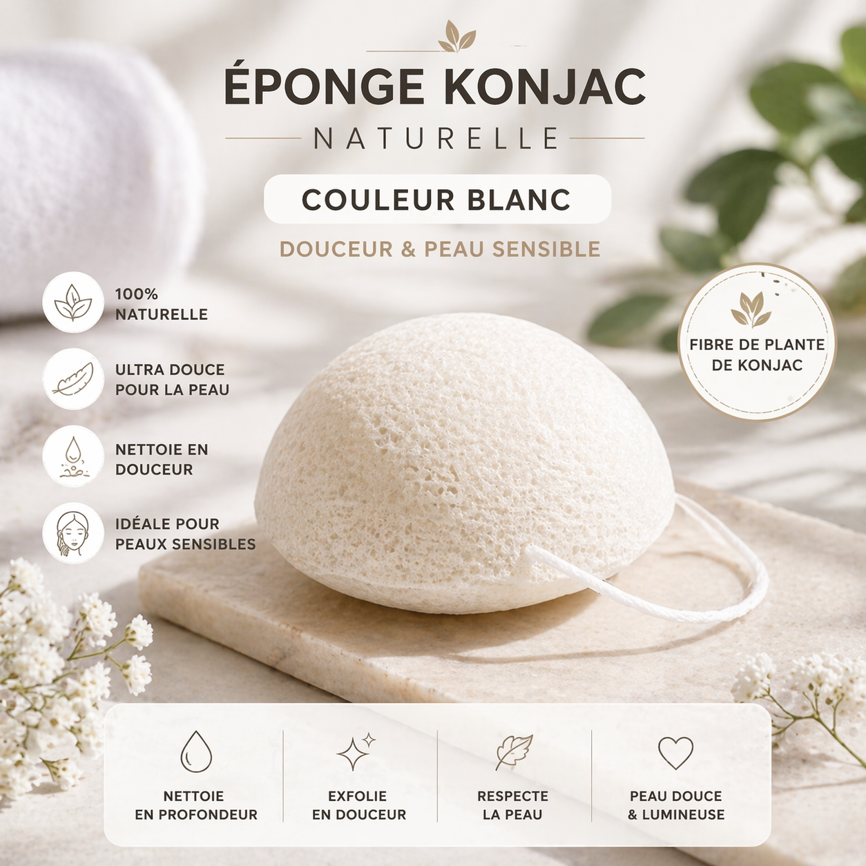 🧼Natuurlijke Konjac gezichtsspons – Zachte & stralende huid
