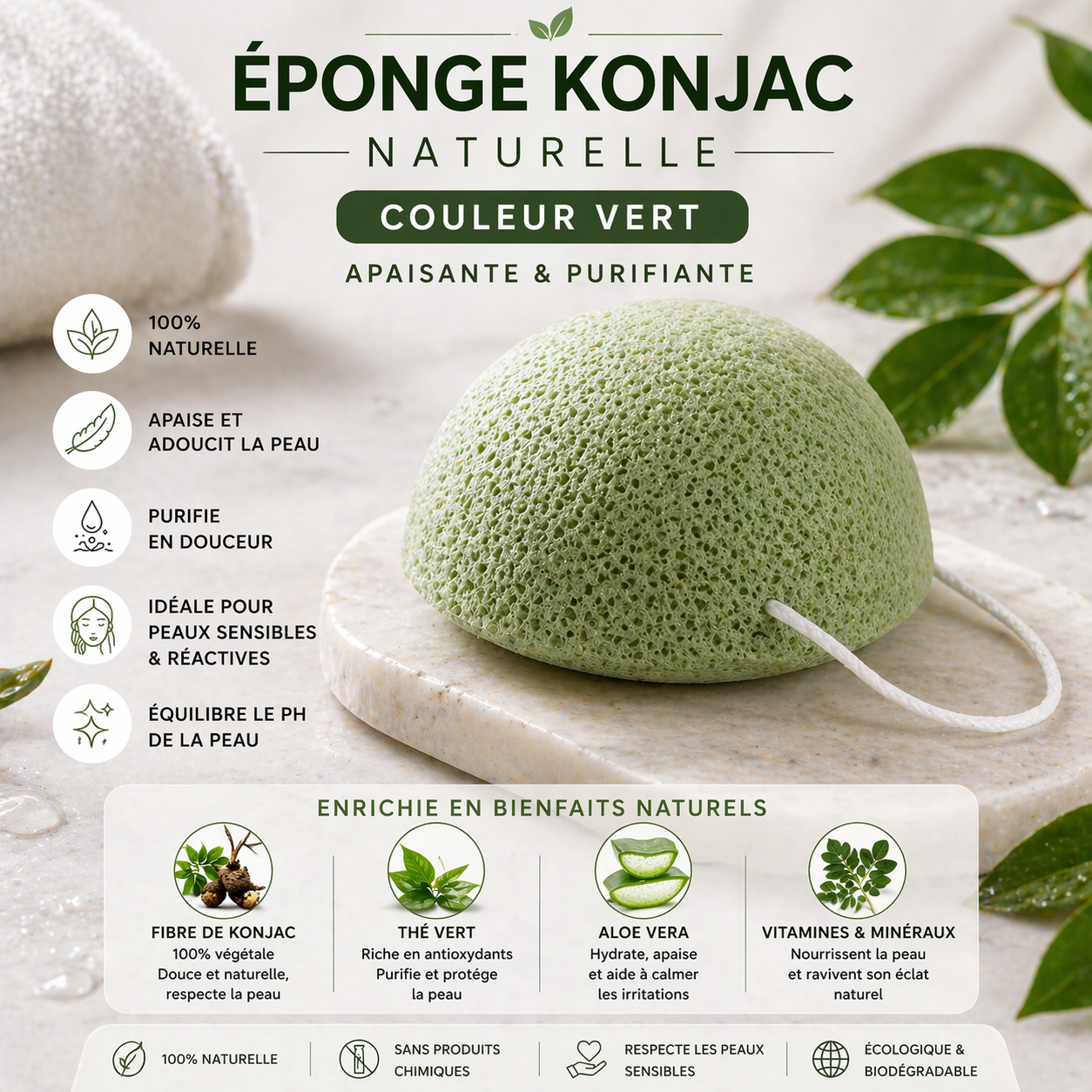 🧼Natuurlijke Konjac gezichtsspons – Zachte & stralende huid