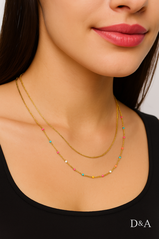 Collier double Rita: Or / multi colore