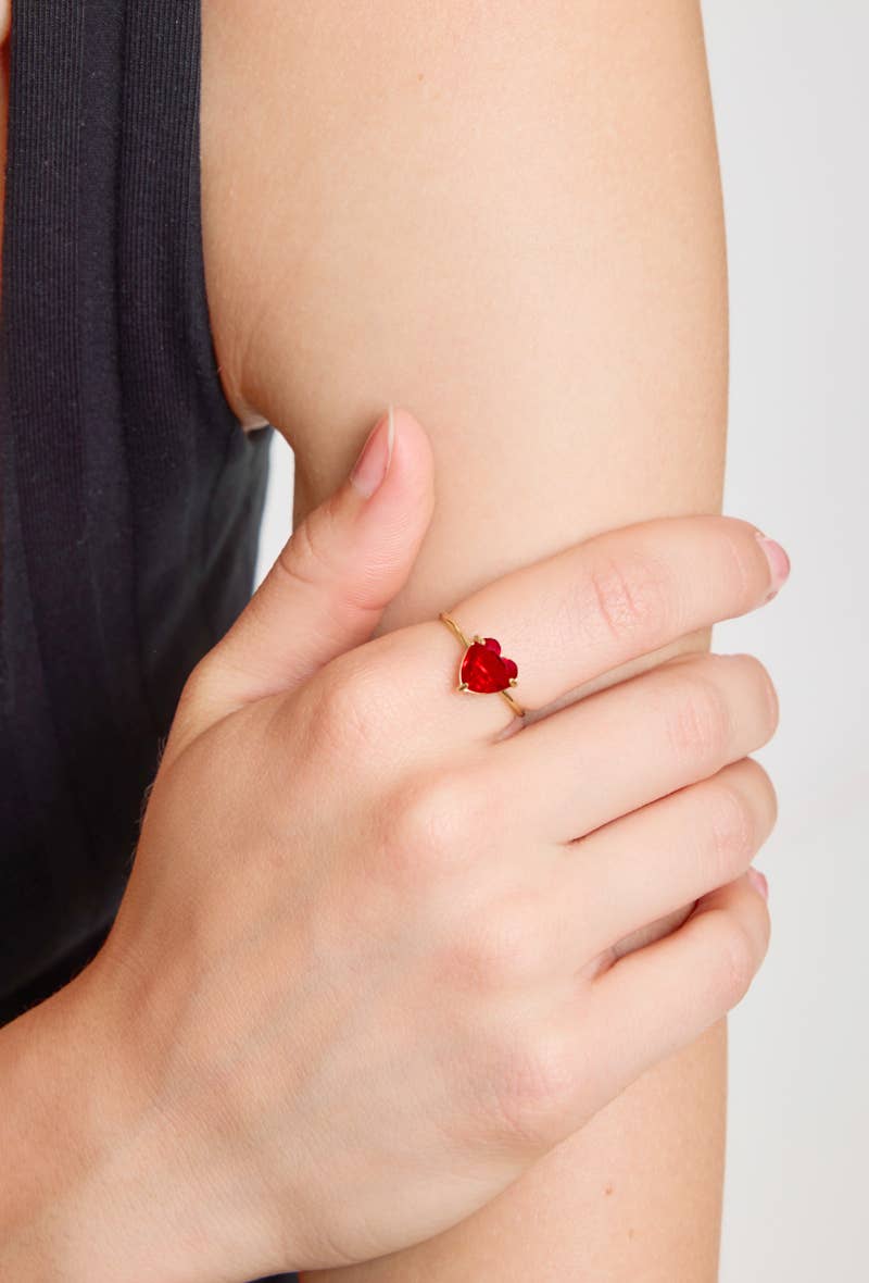 Bague cœur coloré en acier inoxydable : Rouge