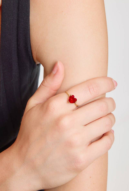 Bague cœur coloré en acier inoxydable : Rouge