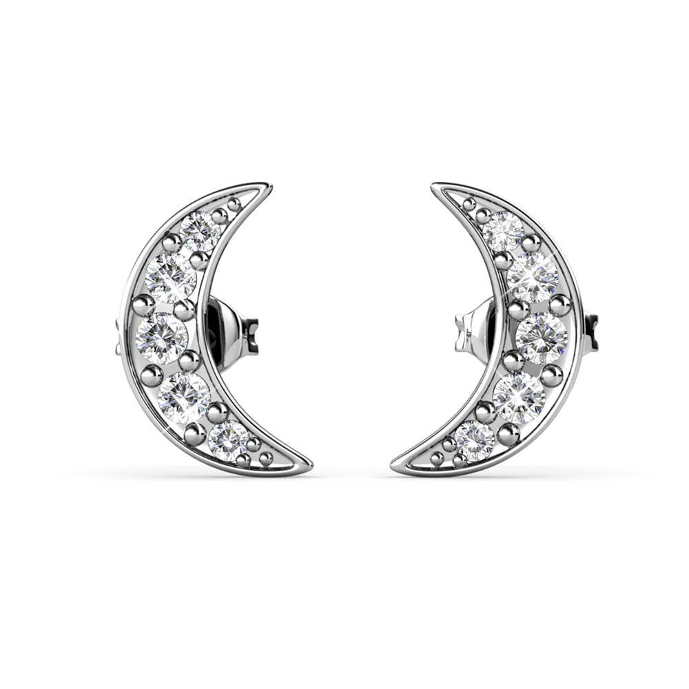 Boucles d'oreilles Crescent Moon - Argenté et Cristal
