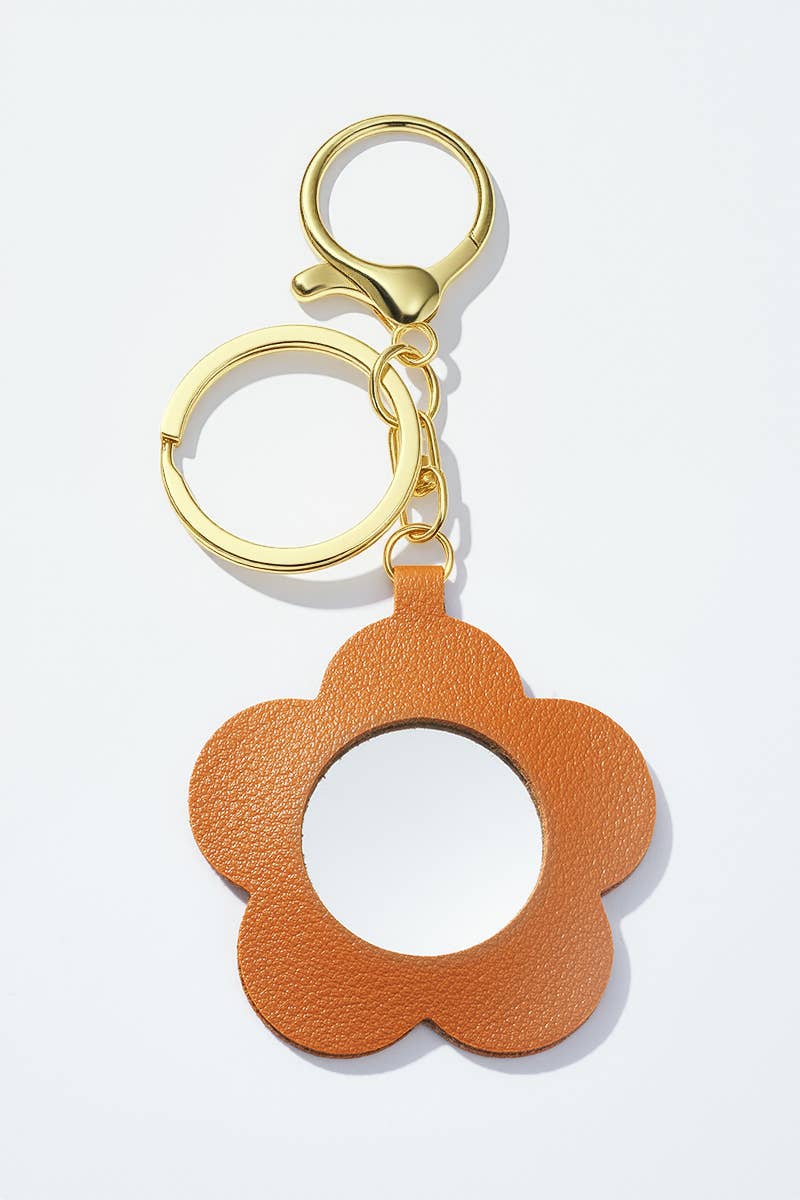 Bloem sleutelhanger met bruine spiegel – Elegante charme