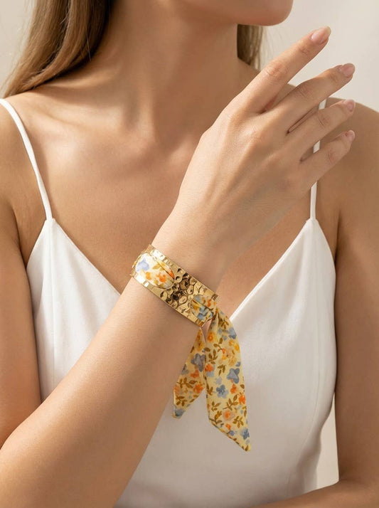 Bracelets jonc foulard: Jaune / doré