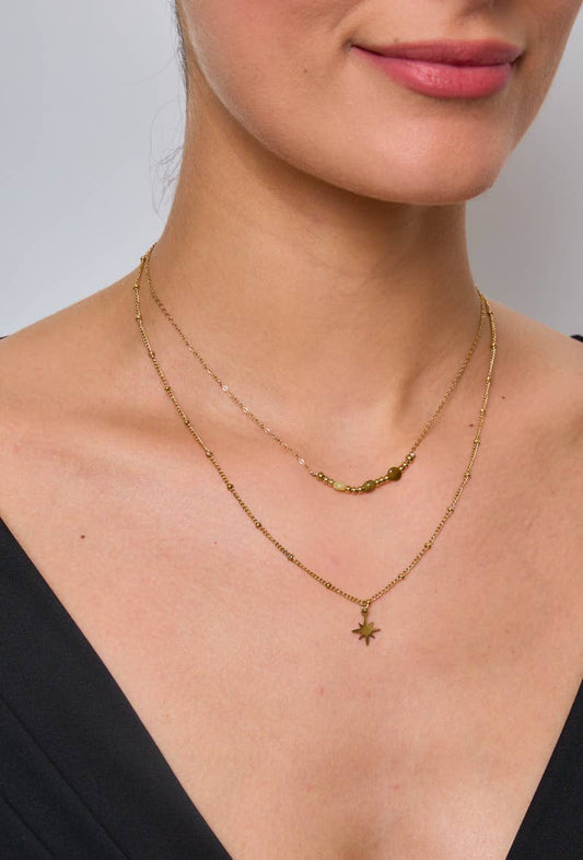 Collier double avec étoile en acier inoxydable: Or