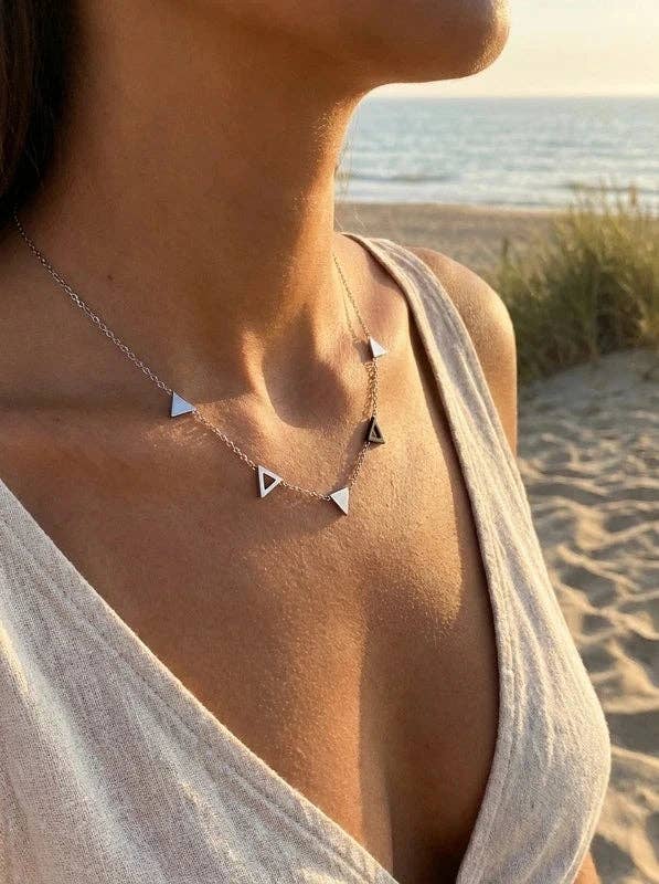 Geometric Triangle Necklace in Stainless Steel – Gold or Silver