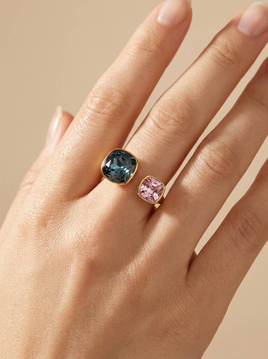Bague Elina Élégance à double pierre en acier inoxydable