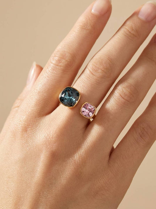 Bague Elina Élégance à double pierre en acier inoxydable